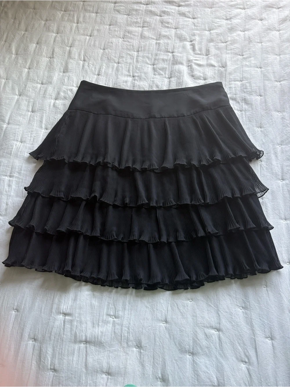 LOFT Black Tiered Pleated Skater Skirt